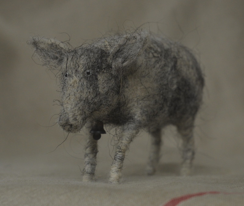 piglet felted from uncarded wool