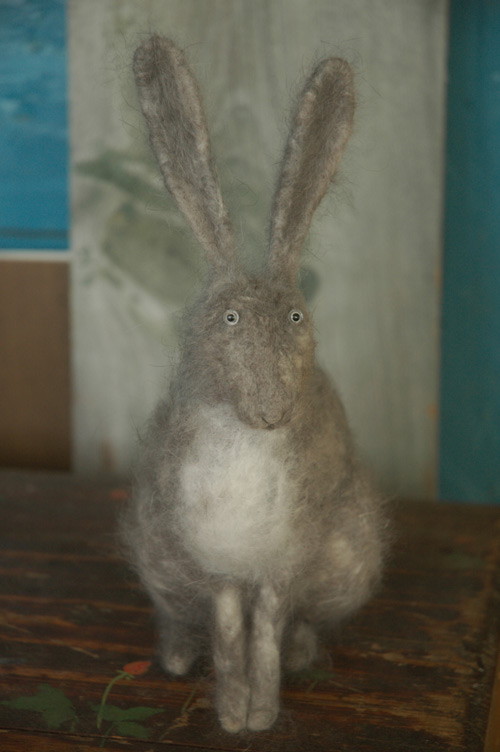 hare needle felted from the down of Angora rabbits